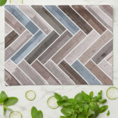 Herringbone Pattern in Blue Brown Grey Theedoek (Gevouwen)