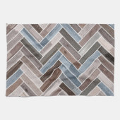 Herringbone Pattern in Blue Brown Grey Theedoek (Horizontaal)