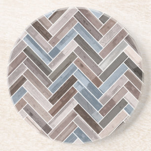 Herringbone Pattern in Blue Brown Grey Zandsteen Onderzetter