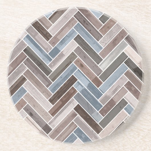 Herringbone Pattern in Blue Brown Grey Zandsteen Onderzetter (Voorkant)