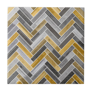 Herringbone Pattern in Grey and Yellow Tegeltje