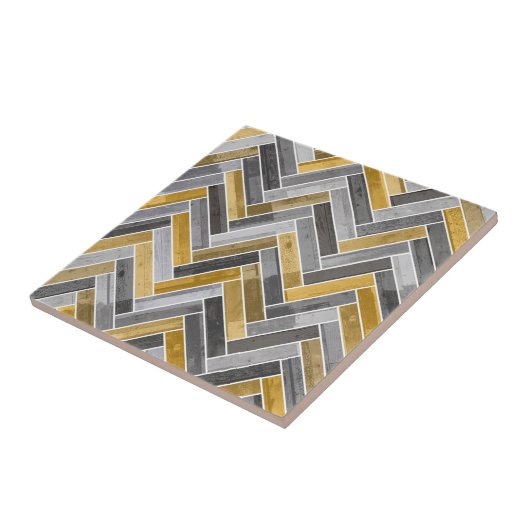 Herringbone Pattern in Grey and Yellow Tegeltje (Zijkant)