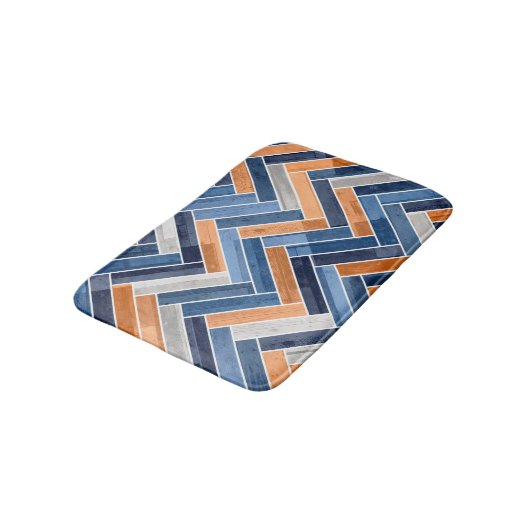 Herringbone Pattern in Navy Blue en Oranje Badmat (Gekanteld)