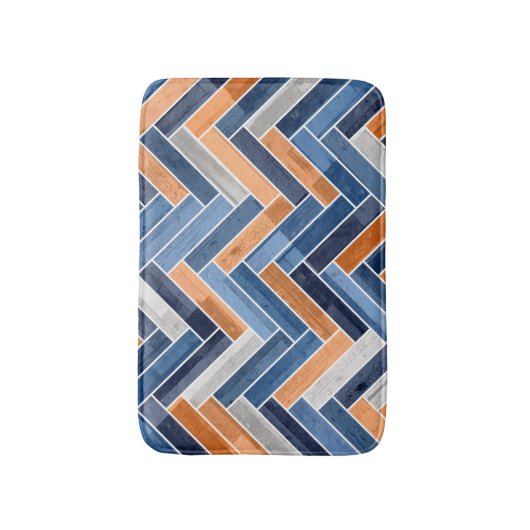 Herringbone Pattern in Navy Blue en Oranje Badmat (Voorkant Verticaal)