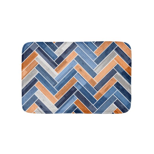 Herringbone Pattern in Navy Blue en Oranje Badmat (Voorkant)