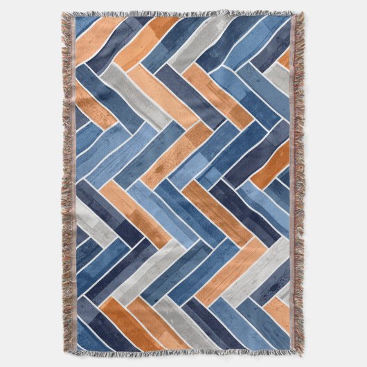 Herringbone Pattern in Navy Blue en Oranje Deken (Voorkant Verticaal)