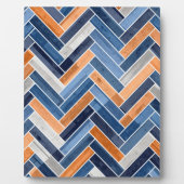 Herringbone Pattern in Navy Blue en Oranje Fotoplaat (Voorkant)
