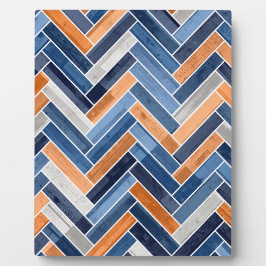 Herringbone Pattern in Navy Blue en Oranje Fotoplaat (Voorkant)