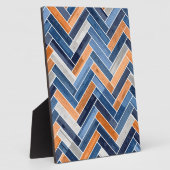 Herringbone Pattern in Navy Blue en Oranje Fotoplaat (Zijkant)