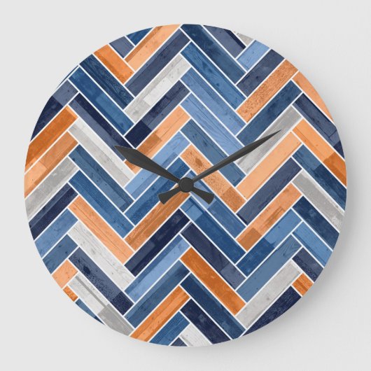 Herringbone Pattern in Navy Blue en Oranje Grote Klok (Voorkant)