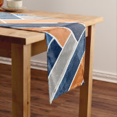 Herringbone Pattern in Navy Blue en Oranje Korte Tafelloper (Voorbeeld)