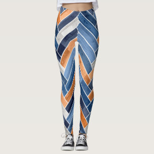 Herringbone Pattern in Navy Blue en Oranje Leggings