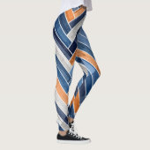 Herringbone Pattern in Navy Blue en Oranje Leggings (Rechts)