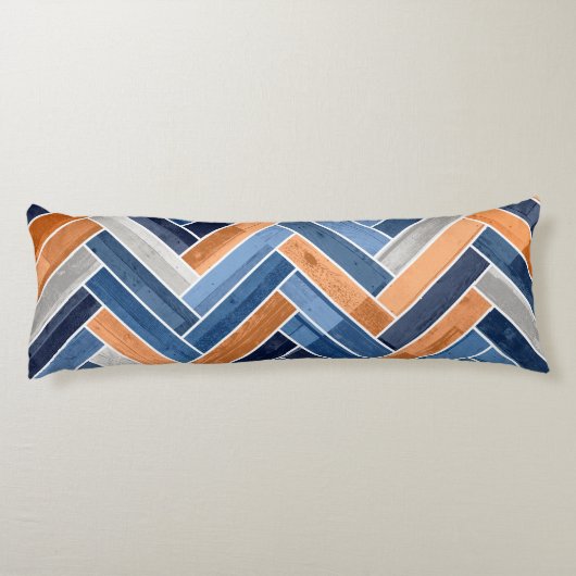 Herringbone Pattern in Navy Blue en Oranje Lichaamskussen (Achterkant)