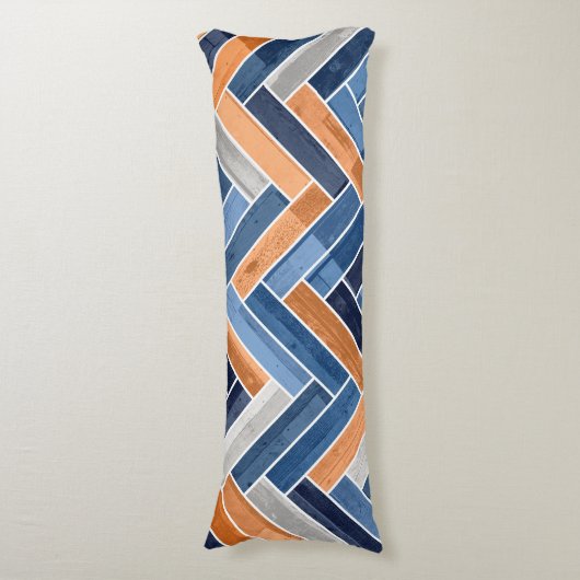 Herringbone Pattern in Navy Blue en Oranje Lichaamskussen (Voorkant Verticaal)