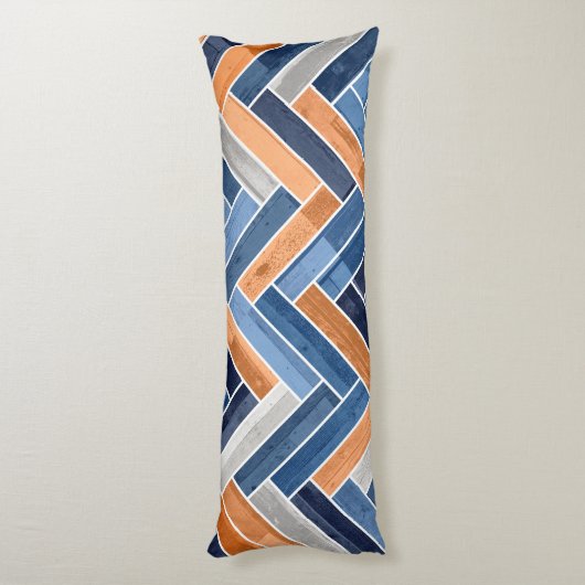 Herringbone Pattern in Navy Blue en Oranje Lichaamskussen (Achterkant (Verticaal))