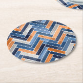 Herringbone Pattern in Navy Blue en Oranje Ronde Kartonnen Onderzetter (Gebogen)