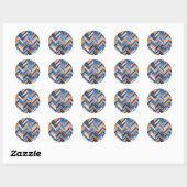 Herringbone Pattern in Navy Blue en Oranje Ronde Sticker (Vel)
