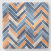 Herringbone Pattern in Navy Blue en Oranje Stenen Onderzetter (Voorkant)