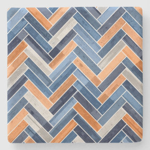 Herringbone Pattern in Navy Blue en Oranje Stenen Onderzetter