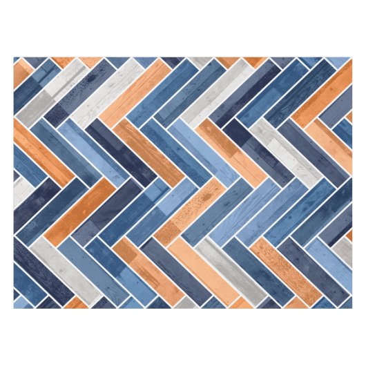 Herringbone Pattern in Navy Blue en Oranje Tafelkleed (Voorkant (Horizontaal))