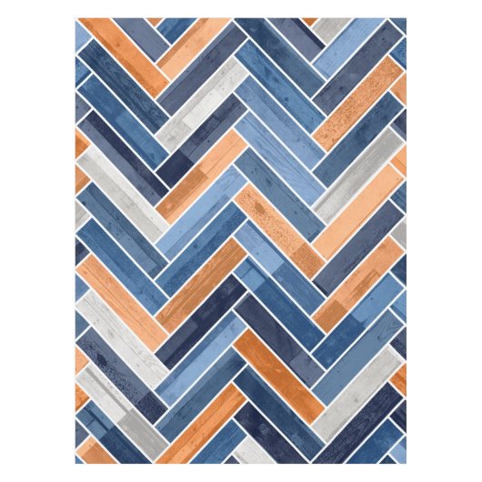 Herringbone Pattern in Navy Blue en Oranje Tafelkleed (Voorkant)