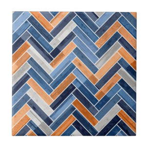 Herringbone Pattern in Navy Blue en Oranje Tegeltje