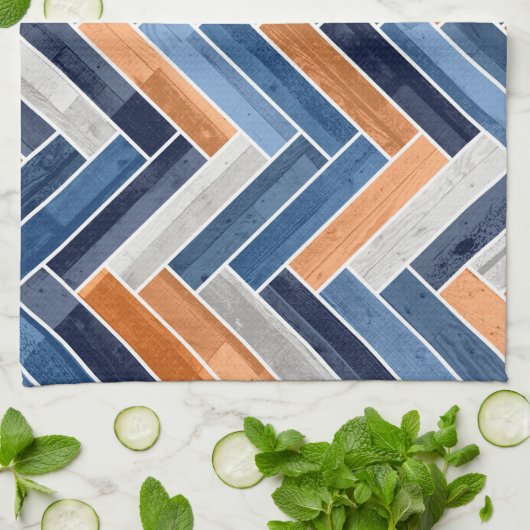 Herringbone Pattern in Navy Blue en Oranje Theedoek (Gevouwen)