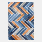 Herringbone Pattern in Navy Blue en Oranje Theedoek (Verticaal)