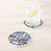 Herringbone Pattern in Navy Blue en Oranje Zandsteen Onderzetter (Zijkant)