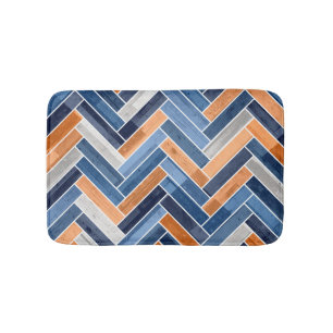 Herringbone Pattern in Navy Blue en Sinaasappel Badmat