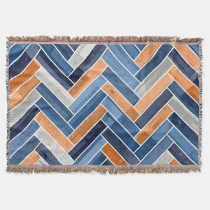 Herringbone Pattern in Navy Blue en Sinaasappel Deken