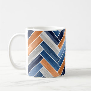 Herringbone Pattern in Navy Blue en Sinaasappel Koffiemok