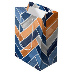 Herringbone Pattern in Navy Blue en Sinaasappel Medium Cadeauzakje