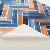 Herringbone Pattern in Navy Blue en Sinaasappel Sherpa Deken (3/4)