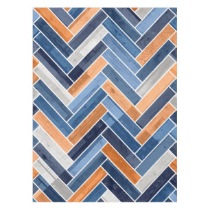 Herringbone Pattern in Navy Blue en Sinaasappel Tafelkleed