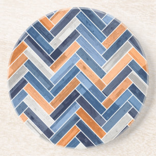 Herringbone Pattern in Navy Blue en Sinaasappel Zandsteen Onderzetter