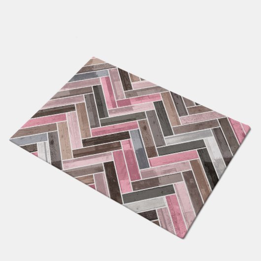 Herringbone Pattern in Pink Grey Deurmat (Schuin)