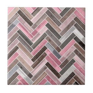Herringbone Pattern in Pink Grey Tegeltje