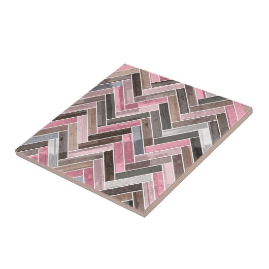 Herringbone Pattern in Pink Grey Tegeltje (Zijkant)