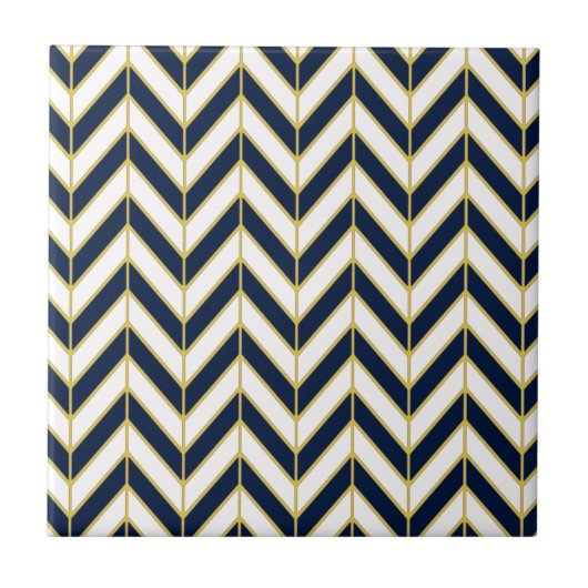 Herringbone Pattern Pillow in Navy, White en Gold Tegeltje (Voorkant)