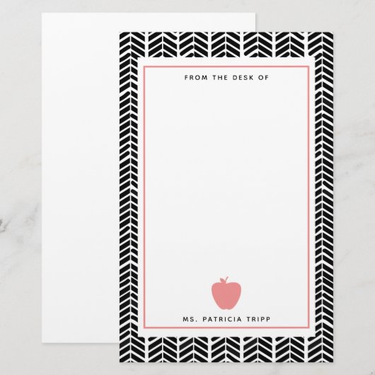 Herringbone Pink Apple Boho Teacher Persoonlijk Briefpapier (Voorkant / Achterkant)