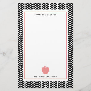 Herringbone Pink Apple Boho Teacher Persoonlijk Briefpapier
