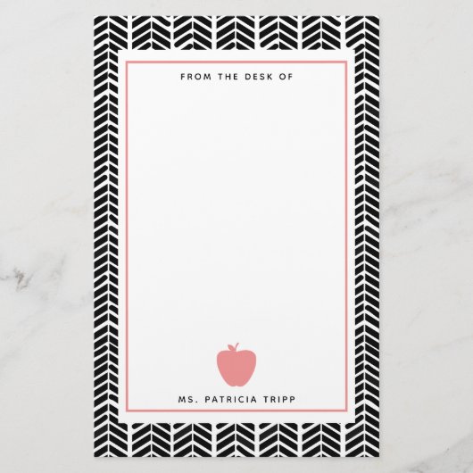 Herringbone Pink Apple Boho Teacher Persoonlijk Briefpapier (Voorkant)
