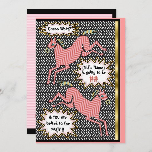 Herringbone pony's (gepersonaliseerd verjaardagsfe kaart (Voorkant / Achterkant)