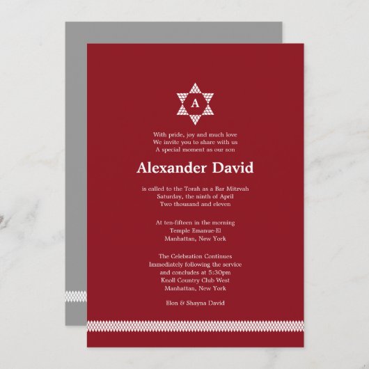 Herringbone Star Bar Mitzvah Uitnodiging (Voorkant / Achterkant)