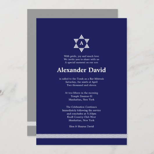 Herringbone Star Bar Mitzvah Uitnodiging (Voorkant / Achterkant)