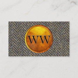 Herringbone Tweed, Brass en Gold Monogram Visitekaartje