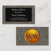 Herringbone Tweed, Brass en Gold Monogram Visitekaartje (Voorkant / Achterkant)