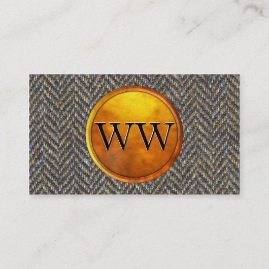 Herringbone Tweed, Brass en Gold Monogram Visitekaartje (Achterkant)